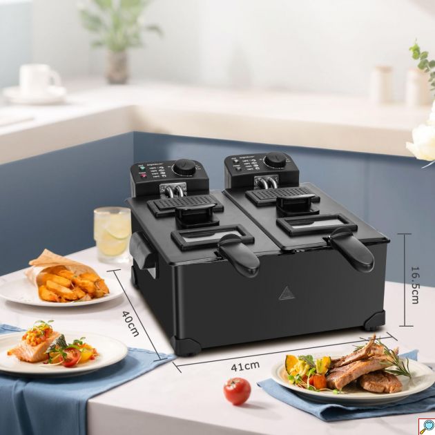 Ανοξείδωτη Φριτέζα 2 Θέσεων 6L 2x 1800W - Με Καπάκια και Ρύθμιση Θερμοκρασίας - AIGOSTAR