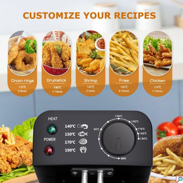 Ανοξείδωτη Φριτέζα 2 Θέσεων 6L 2x 1800W - Με Καπάκια και Ρύθμιση Θερμοκρασίας - AIGOSTAR
