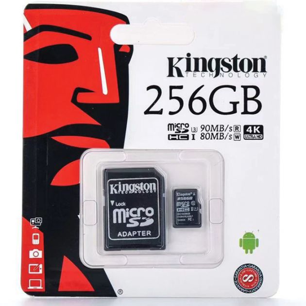 Κάρτα Μνήμης Kingston MICROSDXC 256GB CLASS 10 και Αντάπτορας SD Plus U1 90MB/s