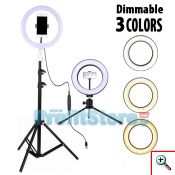 Επαγγελματικό Φωτογραφικό Φωτιστικό Δαχτυλίδι LED 26cm με 2 x Τρίποδο Flexible, 3 Χρώματα Φωτισμού, Dimmer & Βάση Στήριξης Κινητού - Ring Light Lamp