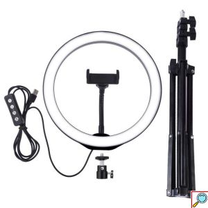 Φωτογραφικό Φωτιστικό Δαχτυλίδι LED 26cm USB με Ρυθμιζόμενο Θερμό & Ψυχρό Φωτισμό - Dimmer - Τρίποδο & Βάση Στήριξης Κινητού - Ring Light Lamp