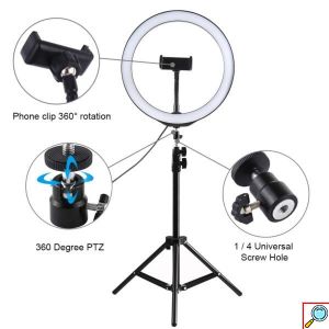 Φωτογραφικό Φωτιστικό Δαχτυλίδι LED 26cm USB με Ρυθμιζόμενο Θερμό & Ψυχρό Φωτισμό - Dimmer - Τρίποδο & Βάση Στήριξης Κινητού - Ring Light Lamp