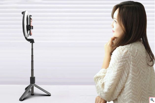 Φωτογραφικό Φωτιστικό LED Δαχτυλίδι & Bluetooth Selfie Stick με Ρυθμιζόμενη Θερμοκρασία & Ένταση Φωτός, Πτυσσόμενο Τρίποδο Στήριξης & Ασύρματο Αποσπώμενο Τηλεχειριστήριο