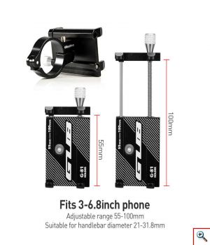 Βάση Αλουμινίου Κινητών 55mm έως 100mm για Ποδήλατα & Μηχανές – Μαύρο