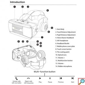 3D VR Headset Ρυθμιζόμενα Γυαλιά Εικονικής Πραγματικότητας με Ακουστικά Shinecon για Smartphone Κινητά 4.7 έως 6 Ίντσες