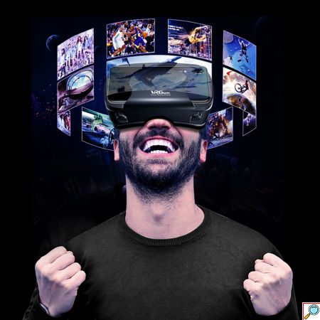 3D VRG Pro Headset Ρυθμιζόμενα Γυαλιά Εικονικής Πραγματικότητας με Ενσωματωμένα Ανασυρόμενα Ακουστικά για Smartphone Κινητά 5 έως 7 Ιντσών