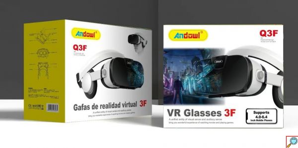 ANDOWL 3D VRG Pro Headset Ρυθμιζόμενα Γυαλιά Εικονικής Πραγματικότητας με Ενσωματωμένα Ανασυρόμενα Ακουστικά και Τηλεχειριστήριο