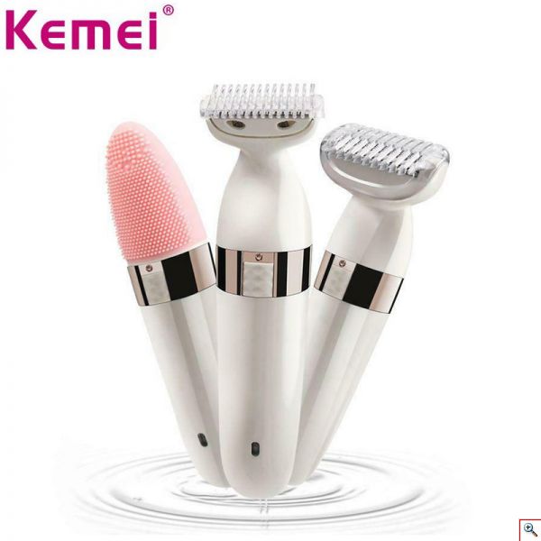 Kemei® Αδιάβροχη Επαναφορτιζόμενη Ξυριστική Αποτριχωτική Μηχανή 3W - Καθαριστικό Προσώπου & Σώματος 3 σε 1 Γυναικεία