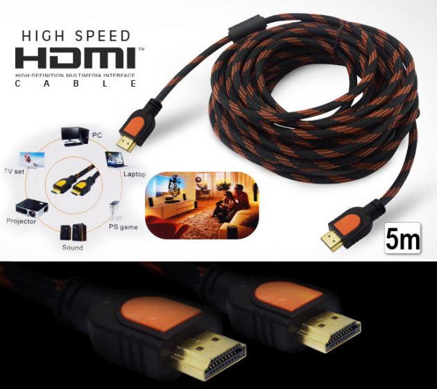 High Speed HDMI 1,4 3D & 4K καλώδιο με Ethernet - 5m Heavy Duty - 1080p Full HD 10,2Gbps 