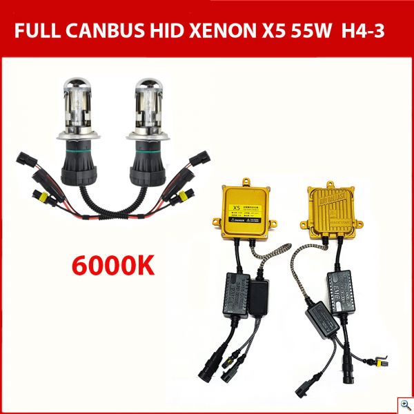 Φώτα XENON Η4-3 X5 FULL Can Bus 55W GOLD - Πλήρες Kit ΧΕΝΟΝ H.I.D. 6000K