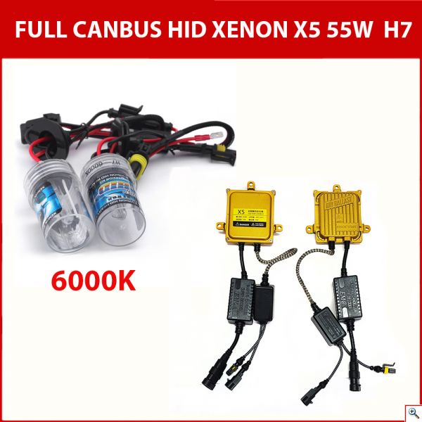 Φώτα XENON Η7 X5 FULL Can Bus 55W GOLD - Πλήρες Kit ΧΕΝΟΝ H.I.D. 6000K
