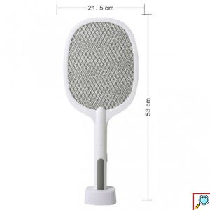 Επαναφορτιζόμενη Ηλεκτρική Ρακέτα - Εντομοκτόνο Μυγοσκοτώστρα για Κουνούπια & Διάφορα Έντομα με Βάση 53x21.5cm - Λευκή