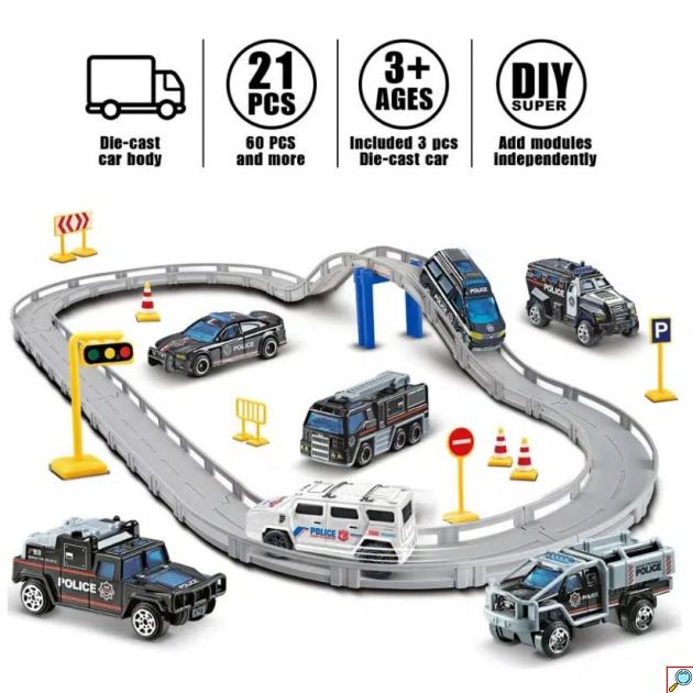 Ηλεκτρικό Σετ Αυτοκινητοδρόμου με Αστυνομικά Οχήματα για 3+ Ετών 