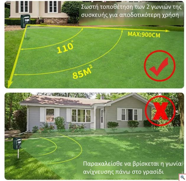 Ηλιακό Απωθητικό 5 Προγραμμάτων Ζώων, Τρωκτικών, Αλεπούδων, Πουλιών με Αισθητήρα Κίνησης, Φλας, Ρυθμιζόμενη Ευαισθησία - Εντομοαπωθητικό Κήπου