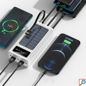 Ηλιακό Powerbank 30000mAh με Ενσωματωμένα Καλώδια Φόρτισης, Θύρα Micro USB και Ενσωματωμένο Φακό Treqa TR-957 Λευκό