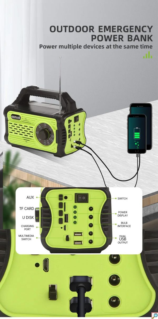 Ηλιακό Πακέτο Σύστημα Φωτισμού - Φακός - Φωτιστικό με Πάνελ - Φορτιστή & Ηχείο Ραδιόφωνο με 4 Λάμπες LED 150 Lumens