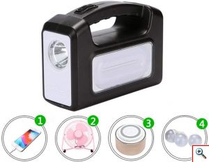 Ηλιακό Σύστημα Φωτισμού & Φόρτισης με Πάνελ 3,5W, Μπαταρία, Φακό 200LM & Φωτιστικό 400LM + 3 Λάμπες LED 150 Lumens