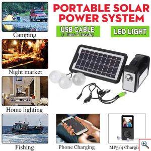 Ηλιακό Σύστημα Φωτισμού & Φόρτισης με Πάνελ 3,5W, Μπαταρία, Φακό 200LM & Φωτιστικό 400LM + 3 Λάμπες LED 150 Lumens