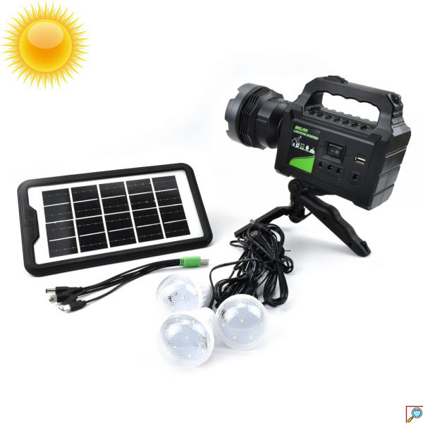 Φορητό Ηλιακό Σύστημα Φωτισμού με 3 LED Λάμπες & Φακό - Power Bank Φορτιστή Μπαταρίας 4000mAh με Τρίποδο
