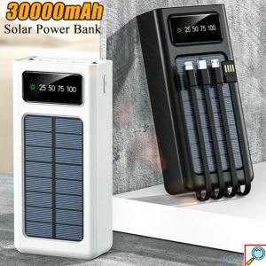 Ηλιακό Powerbank 30000mAh με Ενσωματωμένα Καλώδια Φόρτισης, Θύρα Micro USB και Ενσωματωμένο Φακό Treqa TR-957 Λευκό