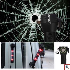 Ηλιακός Αδιάβροχος Ισχυρός Φακός SOS - Εργαλείου Εκτάκτου Ανάγκης 9 σε 1 Αυτοκινήτου με Πυξίδα, Ακίδα Θραύσης, Powerbank USB, Κόφτη Ζώνης, Μαγνήτη