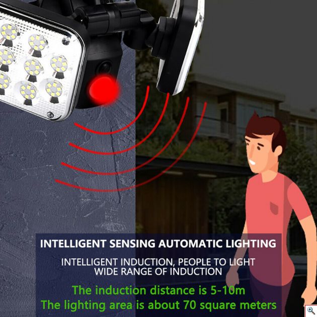 Διπλός Ηλιακός Προβολέας - Φωτιστικό 120 LED SMD με Ανιχνευτή Κίνησης & Φωτοκύτταρο JD Μαύρο