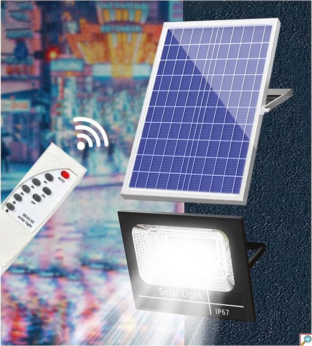 SolarBright Αδιάβροχος Ηλιακός Προβολέας 60-600W LED IP67 Αυτόματος με Φωτοκύτταρο, Φωτοβολταϊκό Πάνελ, Χειριστήριο, Χρονοδιακόπτη - Solar Floodlight