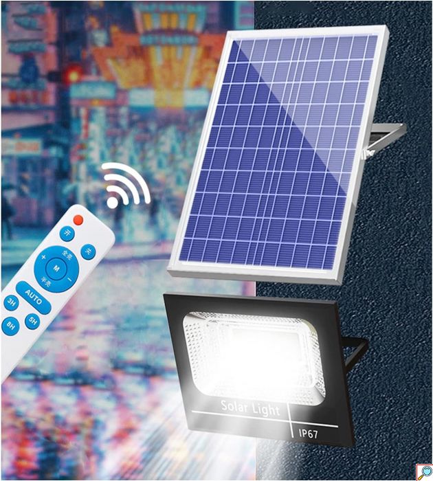 SolarBright Αδιάβροχος Ηλιακός Προβολέας 300-3000W LED IP67 Αυτόματος με Φωτοκύτταρο, Φωτοβολταϊκό Πάνελ, Χειριστήριο, Χρονοδιακόπτη Solar Floodlight