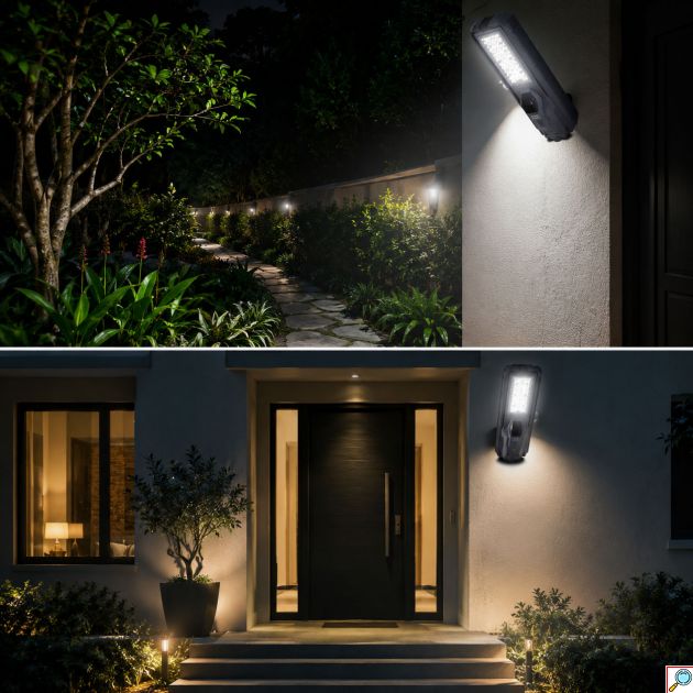 Ηλιακός Προβολέας LED 1200W με Ενσωματωμένο Ηλιακό Πάνελ, Αισθητήρα Κίνησης και Τηλεχειριστήριο