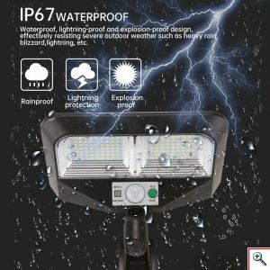 Ηλιακός Προβολέας LED Αδιάβροχος IP67 με Ενσωματωμένο Φωτοβολταϊκό Πάνελ, Τηλεχειριστήριο, Αισθητήρα κίνησης & Χρονοδιακόπτη, GD-2201