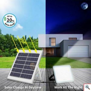 Ηλιακός Προβολέας LED, 100 - 200 - 300 W, Αδιάβροχος IP67 με Φωτοβολταϊκό Πάνελ, Τηλεχειριστήριο, Αισθητήρα Κίνησης & Χρονοδιακόπτη