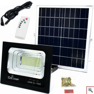 Ηλιακός Προβολέας LED, 200W, Αδιάβροχος IP67 με Φωτοβολταϊκό Πάνελ, Τηλεχειριστήριο και Χρονοδιακόπτη, CCLAMP 