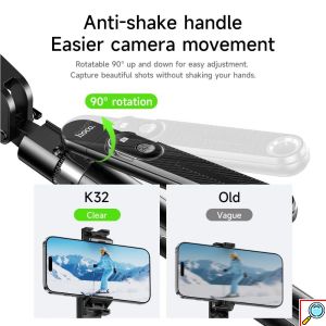 Selfie Stick και Τρίποδο Κινητού 2-σε-1 με Bluetooth Τηλεχειριστήριο Μαύρο HOCO K32