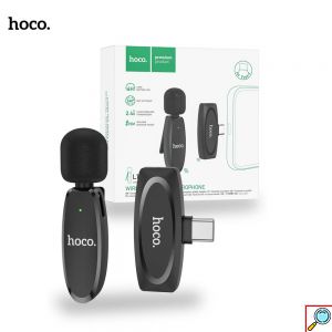 Ασύρματο Πυκνωτικό Μικρόφωνο Πέτου Type-c για Κάμερα και Κινητό με Εμβέλεια 20μ Hoco Μαύρο