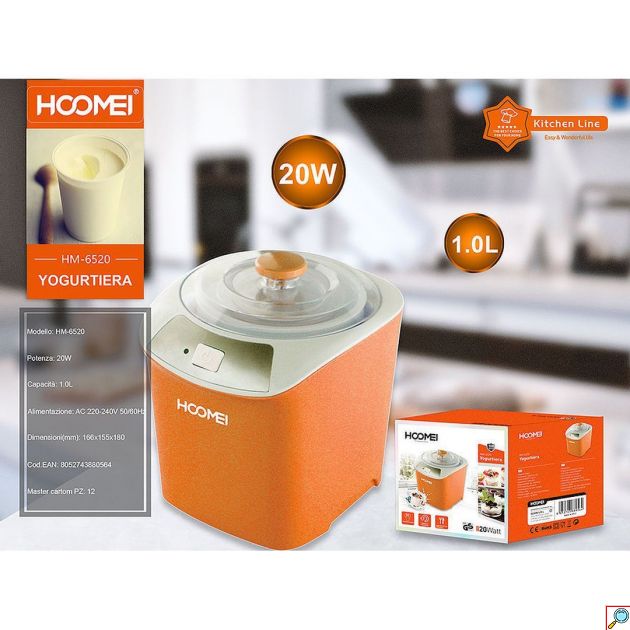 Hoomei Αυτόματος Παρασκευαστής Γιαουρτιού 20W με Χωρητικότητα 1lt - Πορτοκαλί