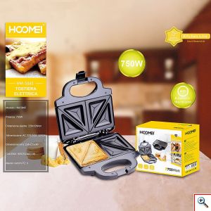 Hoomei® Ηλεκτρική Τοστιέρα 750 W, με Αντικολλητικές Πλάκες με Σχήμα για Εύκολο Κόψιμο, Αυτόματο Θερμοστάτη & Αντικραδασμική Βάση, για 2 Τοστ, HM-5845