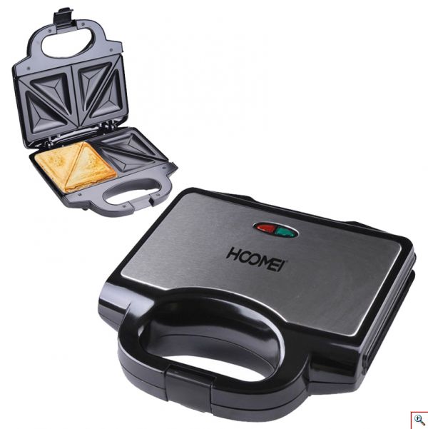 Hoomei® Ηλεκτρική Τοστιέρα 750 W, με Αντικολλητικές Πλάκες με Σχήμα για Εύκολο Κόψιμο, Αυτόματο Θερμοστάτη & Αντικραδασμική Βάση, για 2 Τοστ, HM-5845