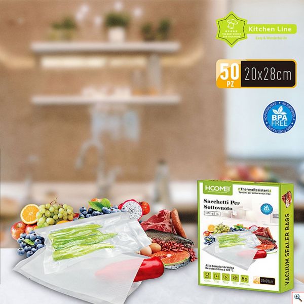 50 Σαγρέ Σακούλες για Συσκευή Αεροστεγούς Σφραγίσματος Τροφίμων 20x28cm Hoomei®
