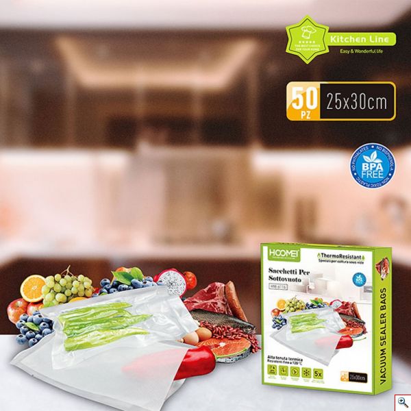 50 Σαγρέ Σακούλες για Συσκευή Αεροστεγούς Σφραγίσματος Τροφίμων 25x30cm Hoomei®