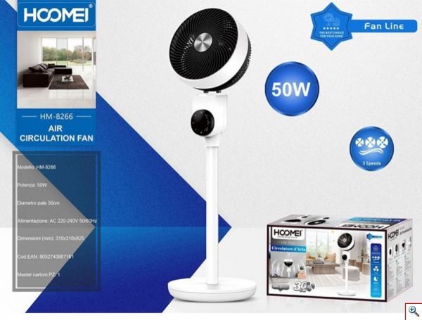 Hoomei® Επιδαπέδιος Περιστρεφόμενος Ανεμιστήρας Ορθοστάτης 50W με Διάμετρο 30cm Ρυθμιζόμενου Ύψους & 3 Ταχυτήτων