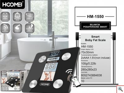 Hoomei® Έξυπνη Ψηφιακή Ζυγαριά έως 180kg με Ανιχνευτή Λίπους - Αισθητήρες Ακριβείας 4 Σημείων & App Εφαρμογή