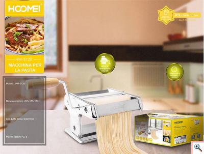 Hoomei® Ανοξείδωτη Χειροκίνητη Μηχανή Ζυμαρικών - Φύλλου με Ρυθμιζόμενο Πάχος Κοπής HM-5120