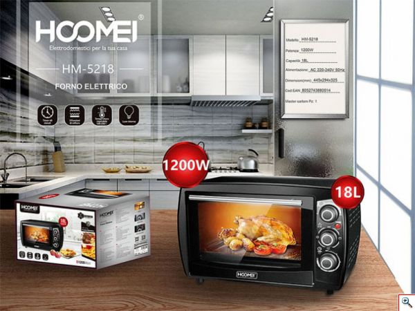 Hoomei® Ηλεκτρικό Φουρνάκι 1200W 18lt Χωρίς Εστίες - με Χρονοδιακόπτη & Ρυθμιζόμενο Θερμοστάτη HM-5218