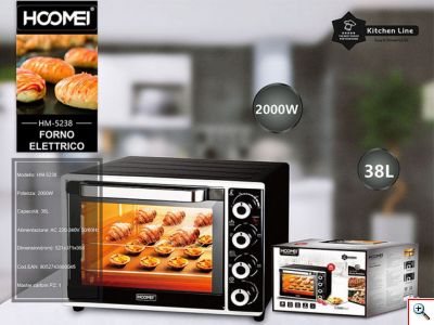 Hoomei® Ηλεκτρικό Φουρνάκι 2000W 38lt Χωρίς Εστίες - με Χρονοδιακόπτη & Ρυθμιζόμενο Θερμοστάτη HM-5238