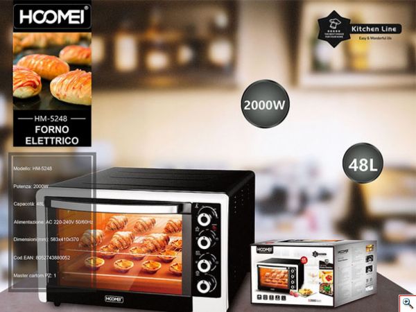 Hoomei® Ηλεκτρικό Φουρνάκι 2000W 48lt Χωρίς Εστίες - με Χρονοδιακόπτη & Ρυθμιζόμενο Θερμοστάτη HM-5248