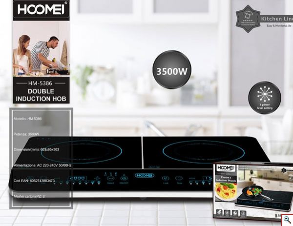 Hoomei® Διπλή Επαγωγική Εστία 3500W με Πλήκτρα Αφής - Ψηφιακή Οθόνη - 6 Ρυθμίσεις Ισχύος & Χρονοδιακόπτη HM-5386