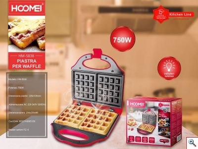 Hoomei® Βαφλιέρα 750W με Αντικολλητικές Πλάκες - Αυτόματο Έλεγχο Θερμοκρασίας & Αντιθερμική Λαβή HM-5838