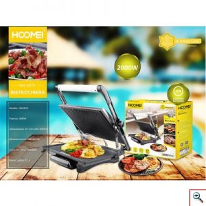 Hoomei® Inox Τοστιέρα - Γκριλιέρα 2000W με Αντικολλητικές Πλάκες & Ρυθμιζόμενο Θερμοστάτη HM-5870
