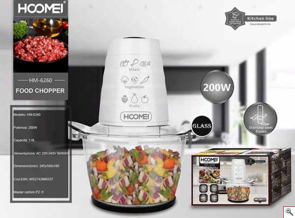 Hoomei® Multi-Πολυκόφτης 200W με Δοχείο 1lt & Λεπίδες από Ανοξείδωτο Ατσάλι HM-6260