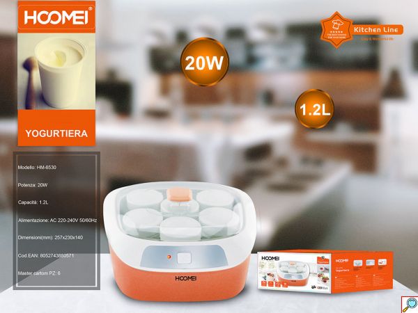Hoomei Αυτόματος Παρασκευαστής Γιαουρτιού 20W 1.2L με 6 Βαζάκια - Πορτοκαλί